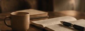 Книга и чашка на столе